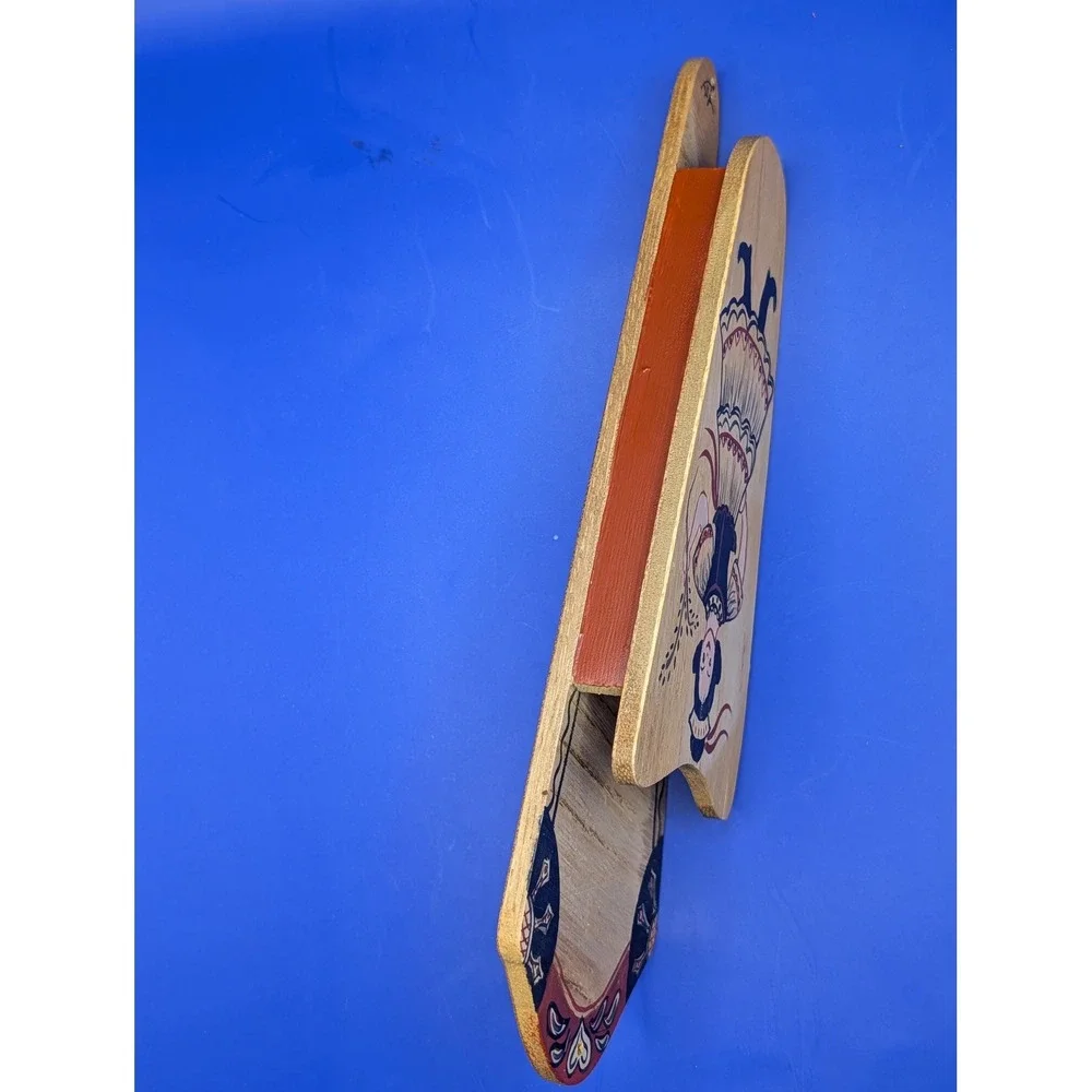 Vintage Wood Folk Art Painted Floral Wall Pocket Scissors Holder 9 x 3.5 In